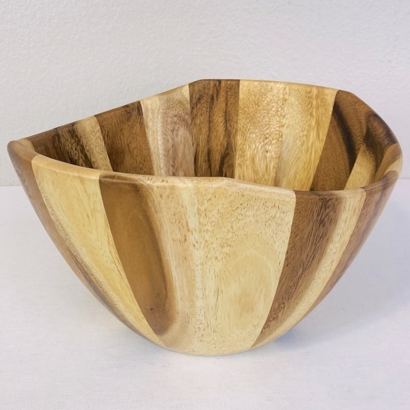 Acacia Collection Handcrafted Acacia Wood Wave Salad Bowl - Picture 1 of 6